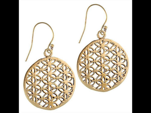 Ohrringe dick Blumen Blume des Lebens rund Messing antik golden nickelfrei Tribal Brass - chic - net.de