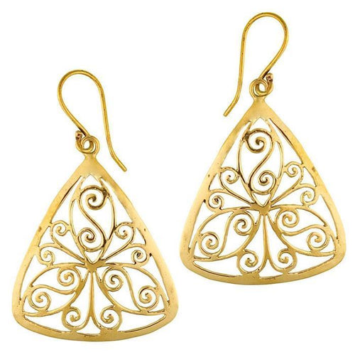 Ohrringe Dreieck Mandel Spiralen Messing antik golden Tribal Brass Ohrhänger nickelfrei Schmuck - chic - net.de