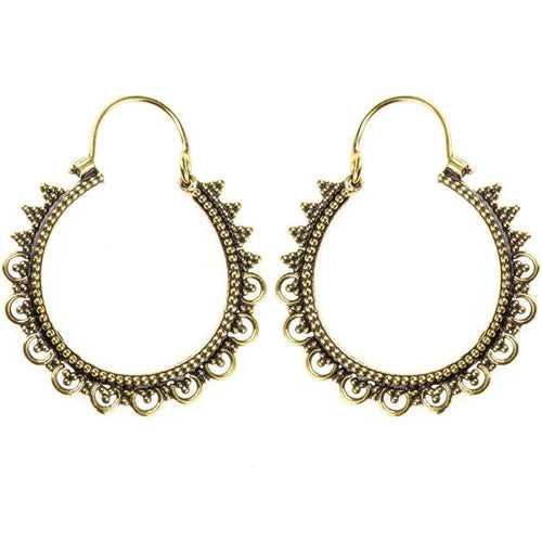 Ohrringe dunkel Punkte Dreiecke Kreise Messing Brass antik golden Tribal nickelfrei Schmuck Piercing - chic - net.de