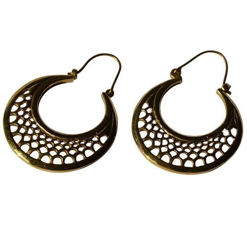 Ohrringe Ellipse Kreis gewölbt Muster Messing Brass antik golden Tribal Ohrhänger nickelfrei Schmuck - chic - net.de
