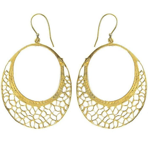 Ohrringe Ellipsen gehämmert Muster Messing antik golden Tribal Ohrhänger nickelfrei Schmuck Brass - chic - net.de