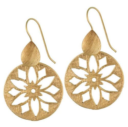Ohrringe gebürstet Kreis Tropfen Blume Messing antik golden nickelfrei Tribal Ohrhänger - chic - net.de