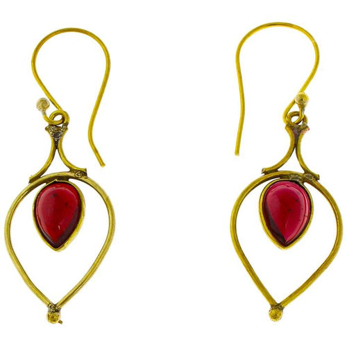 Ohrringe Granat Tropfen umgedreht Bögen Messing antik golden Damen Ohrhänger nickelfrei Tribal - chic - net.de
