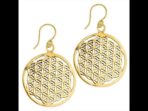 Ohrringe große Blume des Lebens Messing antik golden Tribal Ohrhänger nickelfrei flower of life - chic - net.de