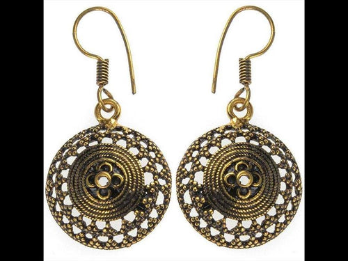 Ohrringe Halbkugel Blume Seil Messing antik golden Tribal Ohrhänger nickelfrei dunkel Piercing Brass - chic - net.de