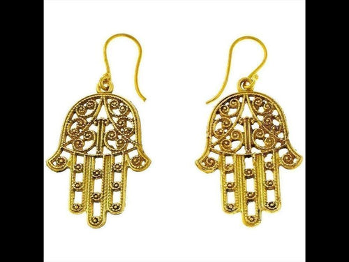 Ohrringe Hand Spiralbögen Henna Indien Messing antik golden nickelfrei Tribal Brass Ohrhänger - chic - net.de