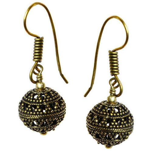 Ohrringe hohl Kugel Dreiecke Seile Messing antik golden Ohrhänger nickelfrei dunkel Tribal Brass - chic - net.de