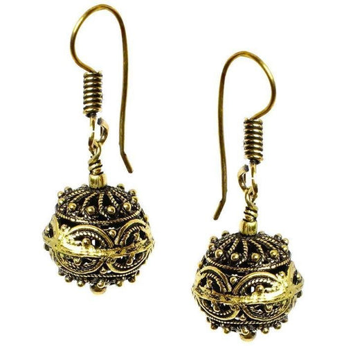 Ohrringe hohl Kugel Kreise Seil Perlen Messing antik golden Ohrhänger nickelfrei dunkel Tribal Brass - chic - net.de