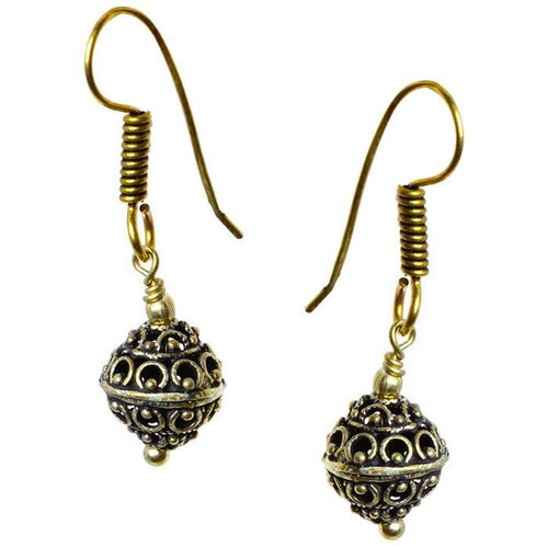 Ohrringe hohl Kugel Punkte Kreise Messing Seil antik golden Ohrhänger nickelfrei dunkel Tribal Brass - chic - net.de