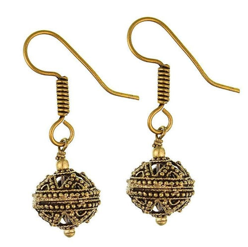 Ohrringe hohl Kugel Zacken Punkte Messing antik golden Ohrhänger nickelfrei dunkel Tribal Brass - chic - net.de