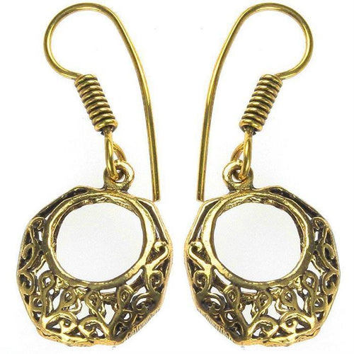 Ohrringe hohl oval kantig Kreis Spiralen Messing antik golden nickelfrei dunkel Piercing Tribal - chic - net.de