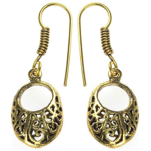 Ohrringe hohl oval Kreis Spiralen Messing antik golden Ohrhänger nickelfrei dunkel Tribal Piercing - chic - net.de
