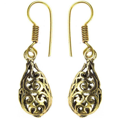 Ohrringe hohl Tropfen Spiralen Messing antik golden Ohrhänger nickelfrei dunkel Piercing Tribal - chic - net.de