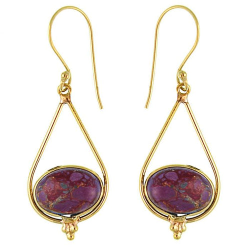 Ohrringe Howlith lila oval Tropfen Dreieck Punkte Messing antik golden nickelfrei Tribal Ohrhänger - chic - net.de