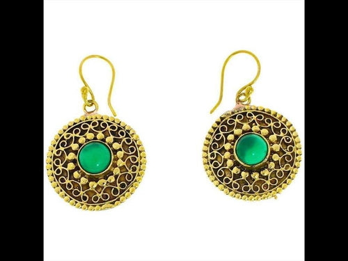 Ohrringe Jade Spiralbögen Punkte 25 mm rund Messing antik golden Ohrhänger nickelfrei Tribal - chic - net.de