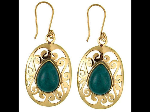 Ohrringe Jade Tropfen oval glänzend spiralig Messing antik golden Tribal Ohrhänger nickelfrei Brass - chic - net.de