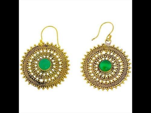 Ohrringe Jade Zopf Kreis Punkte Dreiecke Messing antik golden Ohrhänger nickelfrei Tribal Brass - chic - net.de