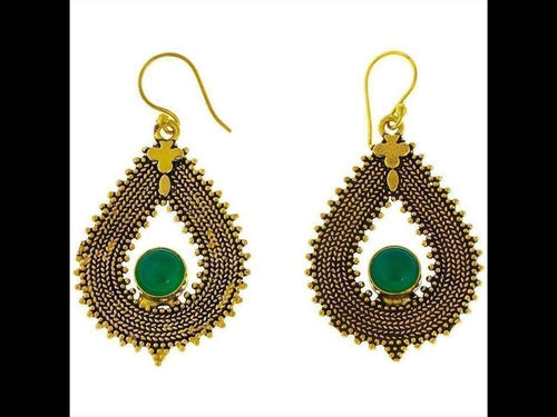 Ohrringe Jade Zopf Tropfen Punkte Kreuz Messing antik golden Ohrhänger nickelfrei Tribal Brass - chic - net.de