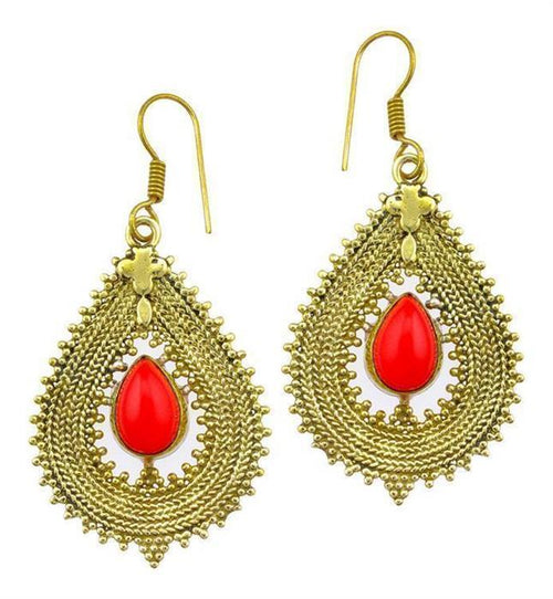 Ohrringe Jaspis Tropfen Zopf Spitzen Kreuz Messing antik golden nickelfrei Tribal Brass Ohrhänger - chic - net.de