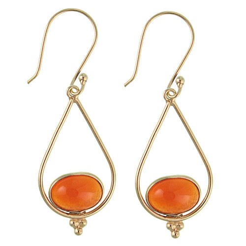 Ohrringe Karneol oval Tropfen Dreieck Punkte Messing antik golden nickelfrei Tribal Ohrhänger - chic - net.de