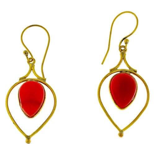 Ohrringe Karneol Tropfen umgedreht Bögen Messing antik golden Damen Ohrhänger nickelfrei Tribal - chic - net.de