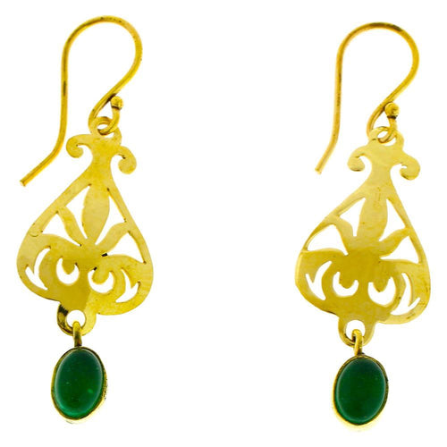 Ohrringe Knospe Muster Jade oval glänzend Messing antik golden Tribal Ohrhänger nickelfrei Vintage - chic - net.de