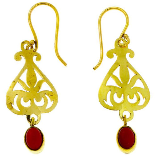 Ohrringe Knospe Muster Jaspis oval glänzend Messing antik golden Tribal Ohrhänger nickelfrei Vintage - chic - net.de