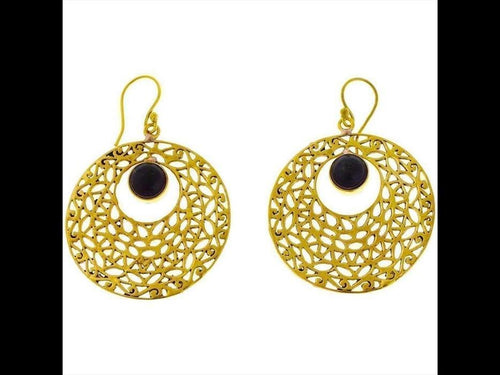 Ohrringe Kreis gestanzt Amethyst Mandel lila Messing antik golden Tribal Ohrhänger nickelfrei Brass - chic - net.de