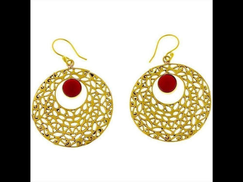 Ohrringe Kreis gestanzt Jaspis Mandel rot Messing antik golden Tribal Ohrhänger nickelfrei Schmuck - chic - net.de