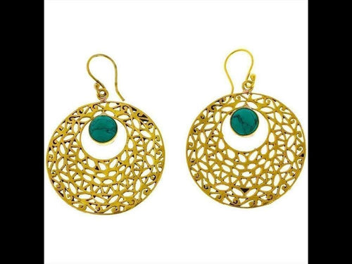 Ohrringe Kreis gestanzt Türkis Mandel Messing antik golden Tribal Ohrhänger nickelfrei Schmuck Brass - chic - net.de