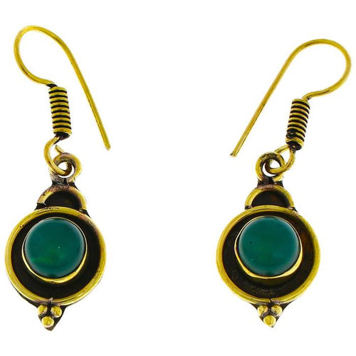 Ohrringe Kreis Jade dunkel Spitze Halbkreis Messing Brass antik golden Tribal Ohrhänger nickelfrei - chic - net.de