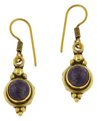 Cargar imagen en el visor de la galería, Ohrringe Kreis Lapis Punkte Dreiecke Messing Brass antik golden Tribal Ohrhänger - chic - net.de
