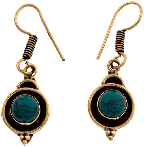 Ohrringe Kreis Türkis dunkel Spitze Halbkreis Messing Brass antik golden Tribal Ohrhänger nickelfrei - chic - net.de