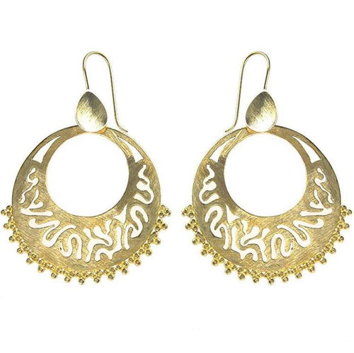 Ohrringe Kreise Wellen Tropfen oxidiert glänzend Messing antik golden Ohrhänger nickelfrei Tribal - chic - net.de