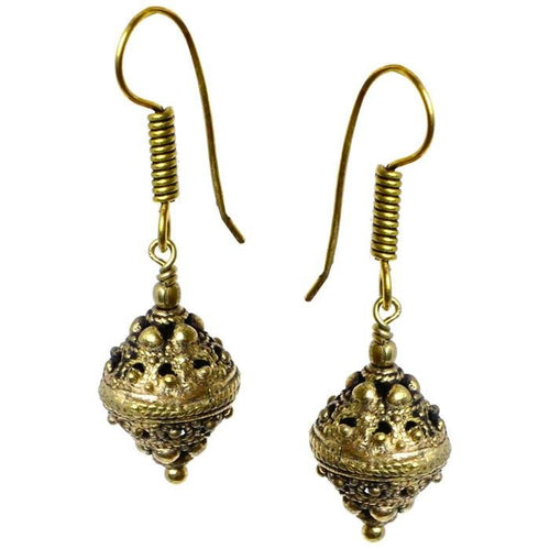 Ohrringe Kugeln Seile hohl Messing antik golden Ohrhänger nickelfrei dunkel Tribal Brass Piercing - chic - net.de