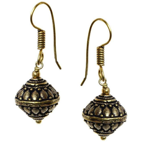 Ohrringe Kugeln Streifen Mandeln hohl Messing antik golden Ohrhänger nickelfrei Tribal Piercing - chic - net.de