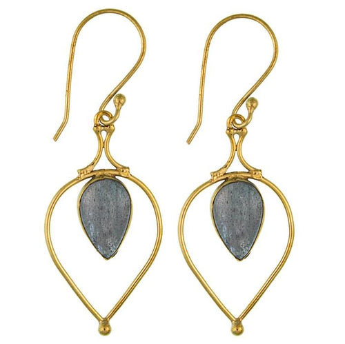Ohrringe Labradorit Tropfen umgedreht Bögen Messing antik golden nickelfrei Tribal Ohrhänger - chic - net.de