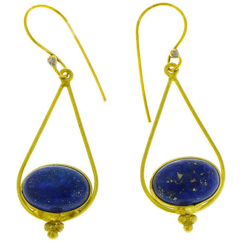 Ohrringe Lapis oval Tropfen Dreieck Punkte Messing antik golden Damen Ohrhänger nickelfrei Tribal - chic - net.de