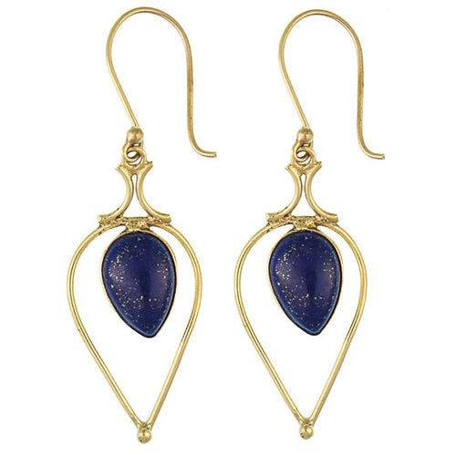 Ohrringe Lapis Tropfen umgedreht Bögen Messing antik golden nickelfrei Tribal Ohrhänger - chic - net.de