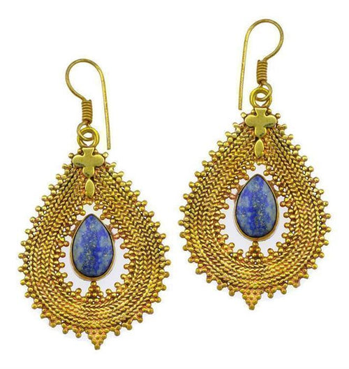 Ohrringe Lapis Tropfen Zopf Spitzen Kreuz Messing antik golden nickelfrei Tribal Brass Ohrhänger - chic - net.de