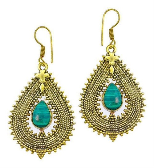 Ohrringe Malachit Tropfen Zopf Spitzen Kreuz Messing antik gold nickelfrei Tribal Brass Ohrhänger - chic - net.de