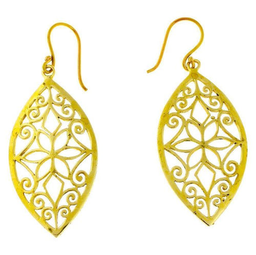 Ohrringe Mandel Blume Raute Spiralen Messing antik golden nickelfrei Tribal Brass Ohrhänger glänzend - chic - net.de