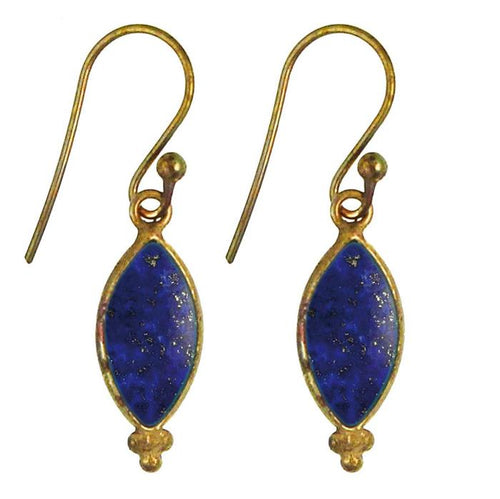 Ohrringe Mandel Lapis blau Messing antik golden Tribal Ohrhänger nickelfrei Brass Schmuck - chic - net.de