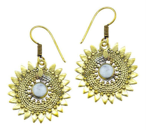 Ohrringe Mondstein Stein Zopf Blätter Punkte Dreiecke Messing Ohrhänger weiß nickelfrei gold Tribal - chic - net.de