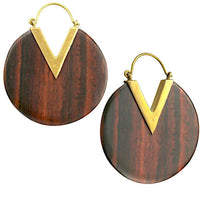 Load image into Gallery viewer, Ohrringe Narra Holz Brass Bügel gold rund Zacke braun - chic - net.de
