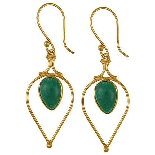 Ohrringe Onyx grün Tropfen umgedreht Bögen Messing antik golden nickelfrei Tribal Ohrhänger - chic - net.de