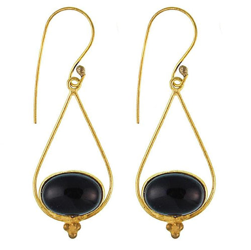 Ohrringe Onyx oval Tropfen Dreieck Punkte Messing antik golden Ohrhänger nickelfrei Tribal - chic - net.de