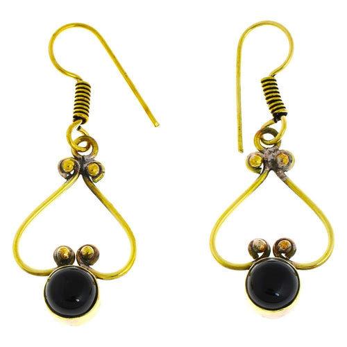 Ohrringe Onyx rund Herz Bögen Perlen Messing antik golden Damen Ohrhänger nickelfrei Schmuck Tribal - chic - net.de