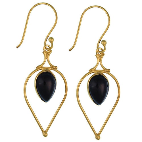 Ohrringe Onyx Tropfen umgedreht Bögen Messing antik golden nickelfrei Tribal Ohrhänger - chic - net.de