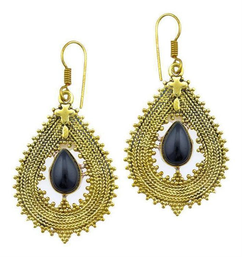 Ohrringe Onyx Tropfen Zopf Spitzen Kreuz Messing antik golden nickelfrei Tribal Brass Ohrhänger - chic - net.de